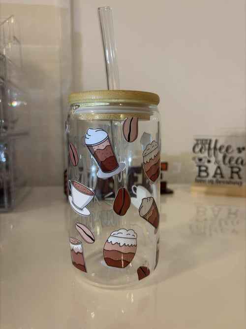 16 oz Bookish Glass tumbler(with straw) - Books and Brew Canada