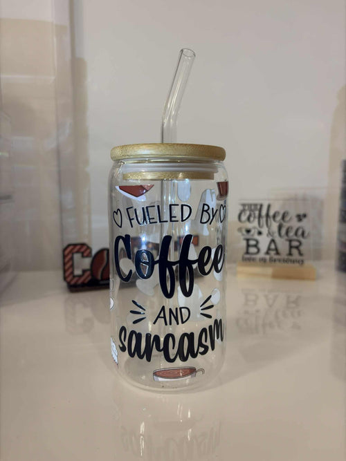 16 oz Bookish Glass tumbler(with straw) - Books and Brew Canada