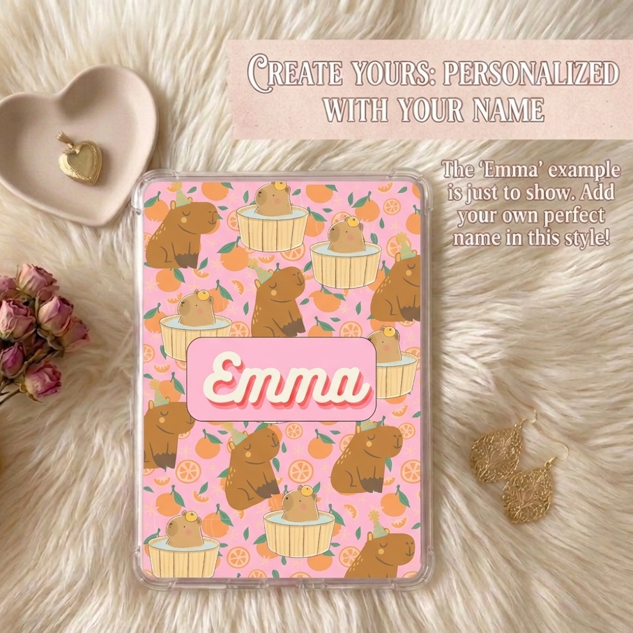 Personalized Kindle Insert | Cozy Capybara Citrus | Custom Insert | Satin or Holographic Finish | Bookish Gift for Readers