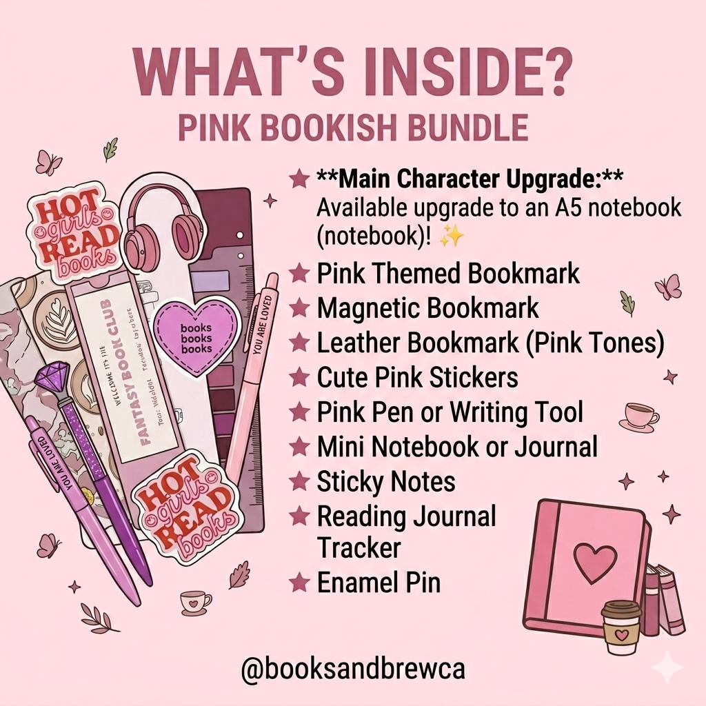 Pink Bookish bundle - Romantic stationary set - book lover gift