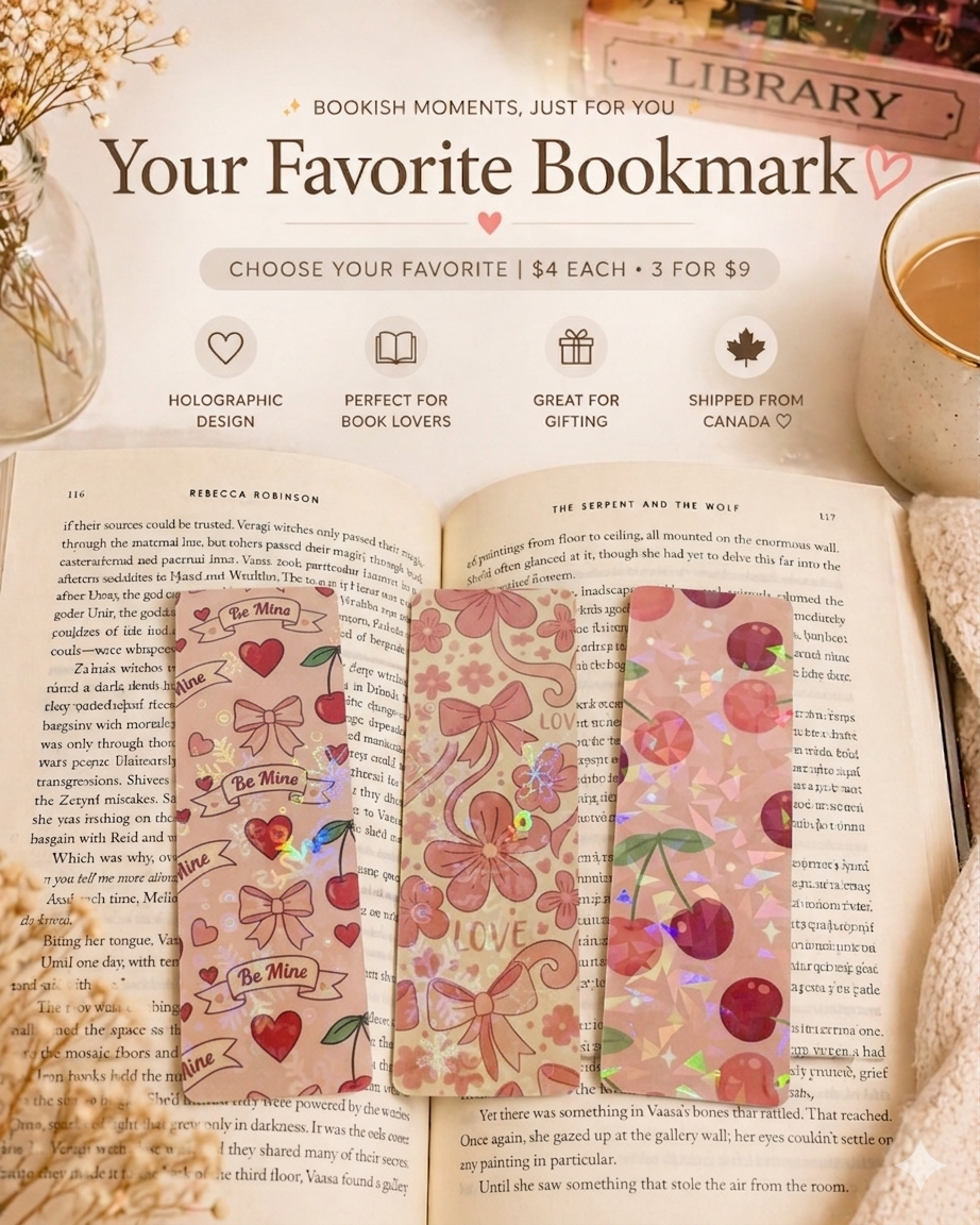 Cozy Bookish Bookmarks, Holographic Bookmark for Book Lovers, Cute Romantasy Reader Gift, Floral Aesthetic Bookmark, Handmade Stationery for Women | 1 for $4 or 3 for $9