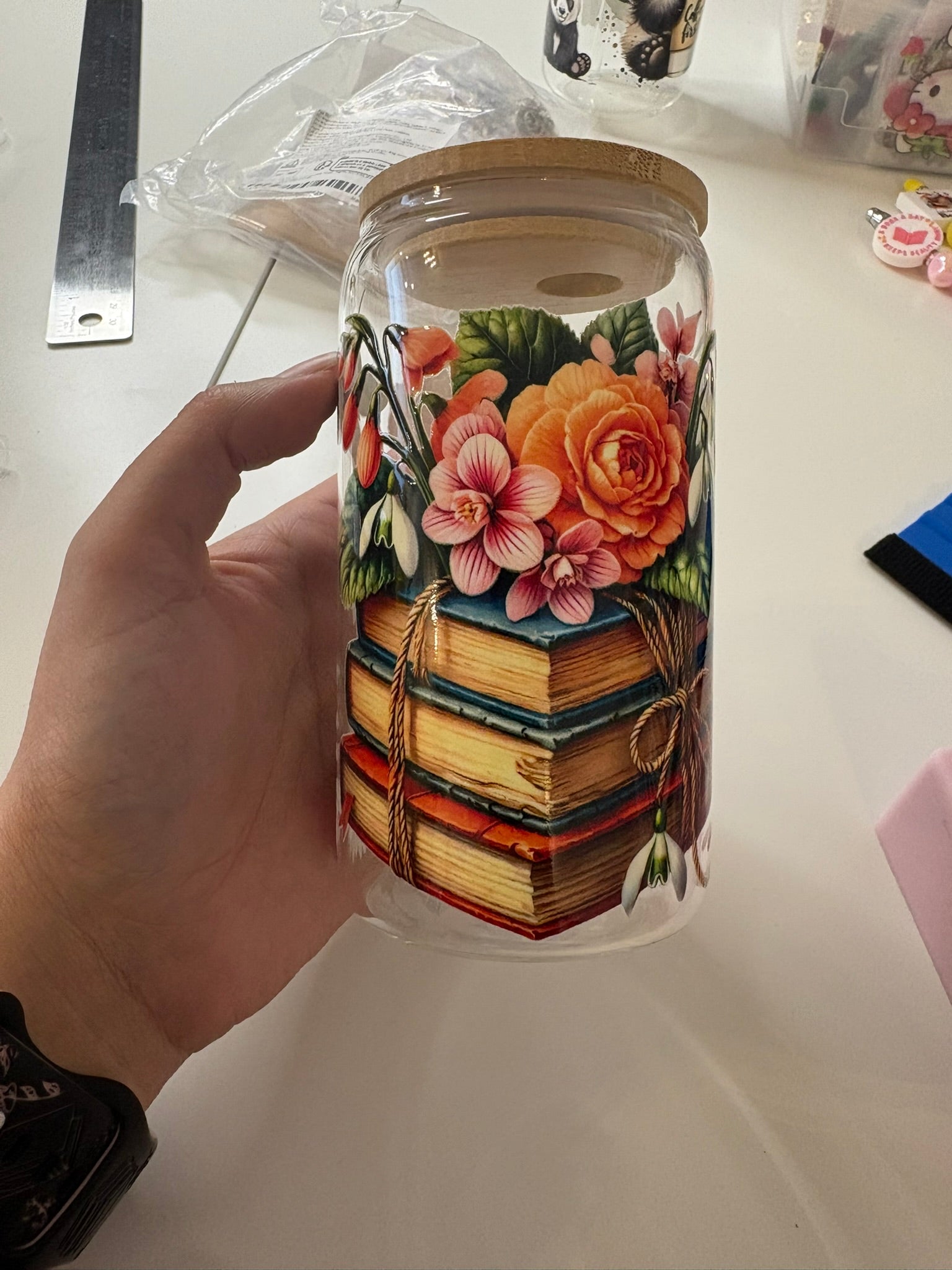 16 oz Bookish Glass tumbler(with straw)