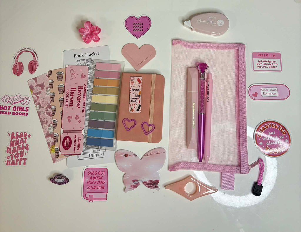 Pink Bookish bundle - Romantic stationary set - book lover gift