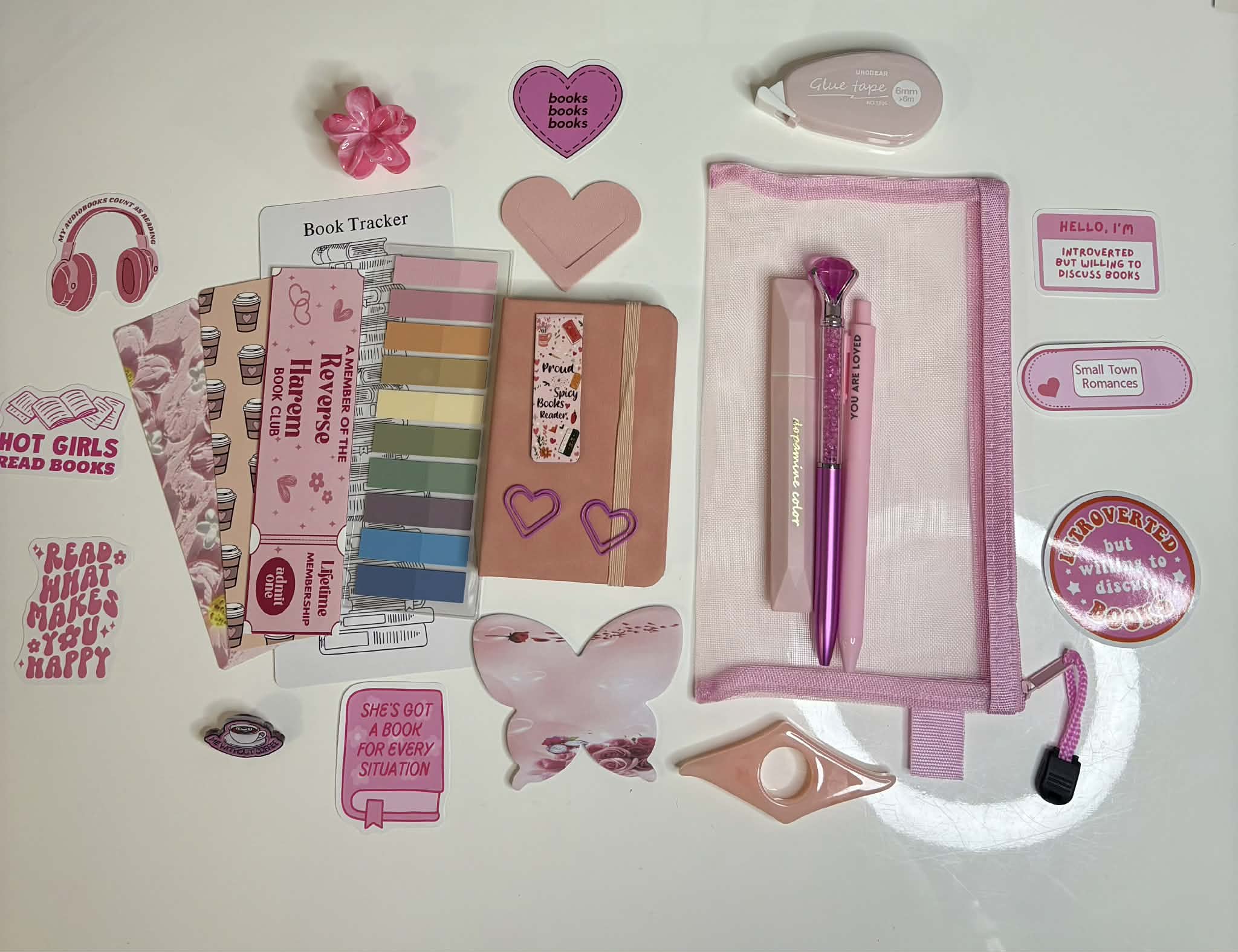 Pink Bookish bundle - Romantic stationary set - book lover gift