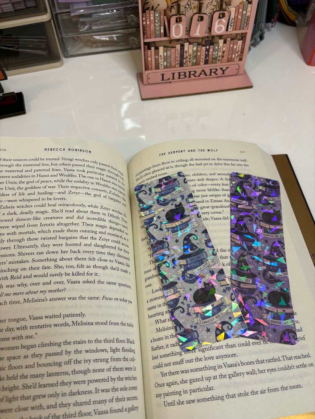 Cozy Bookish Bookmarks, Holographic Bookmark for Book Lovers, Cute Romantasy Reader Gift, Floral Aesthetic Bookmark, Handmade Stationery for Women | 1 for $4 or 3 for $9