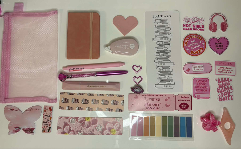 Pink Bookish bundle - Romantic stationary set - book lover gift