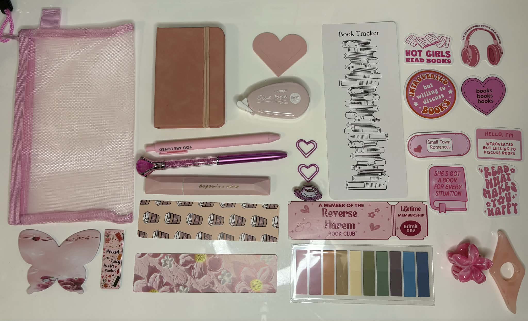 Pink Bookish bundle - Romantic stationary set - book lover gift