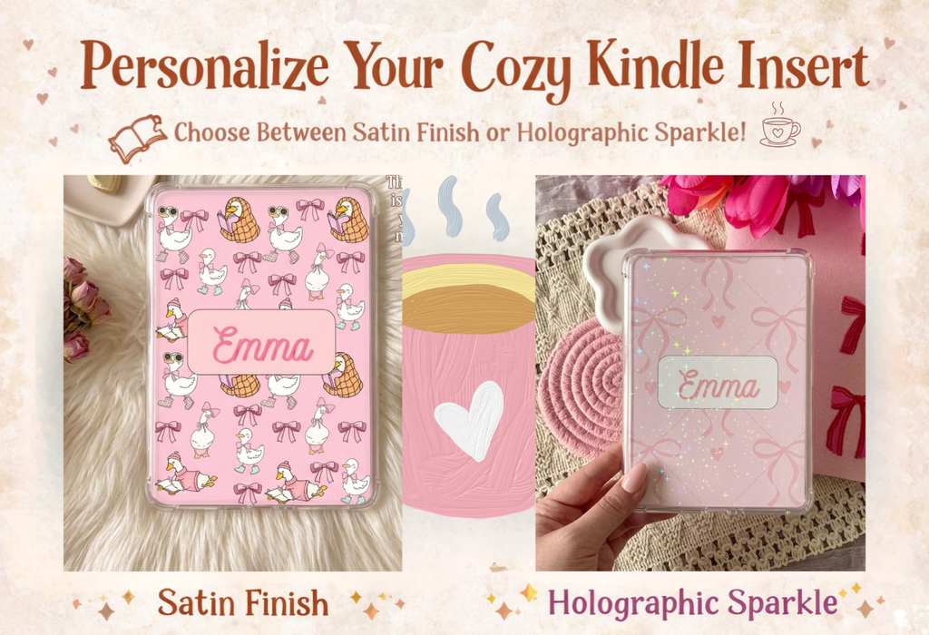 Personalized Kindle Insert | Coquette Silly Goose Pattern Kindle Case Insert | Satin or Holographic Finish | Bookish Gift for Readers