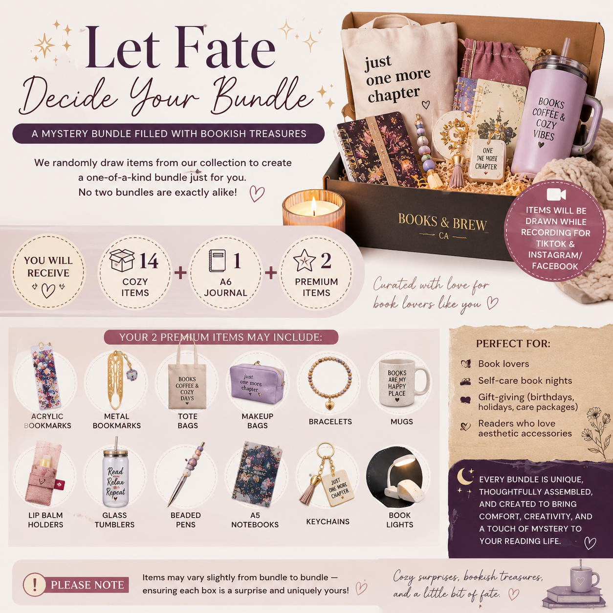 Let Fate Decide Your Bundle, Mystery Bookish Bundle, Bookish Stationery Box, Bookish Stickers and Bookmarks, Gift for Book Lovers