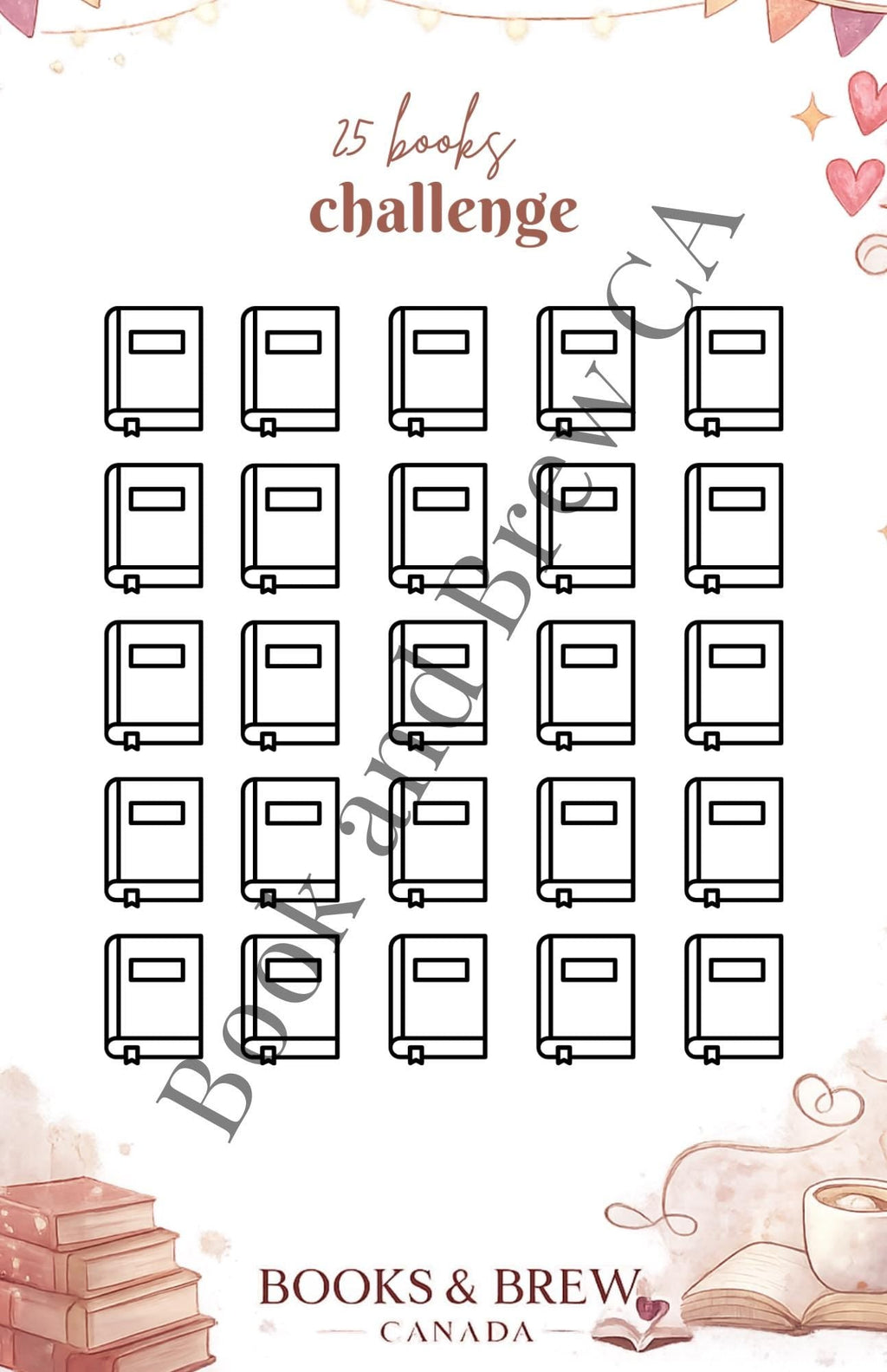 Gentle Reading Challenge – Cozy Book Tracker (A5/Half Letter PDF) - 25 to 200 Books - Books and Brew Canada