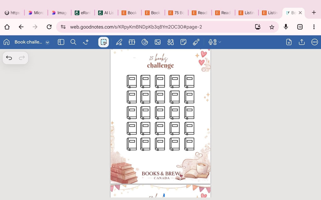 Gentle Reading Challenge – Cozy Book Tracker (A5/Half Letter PDF) - 25 to 200 Books - Books and Brew Canada