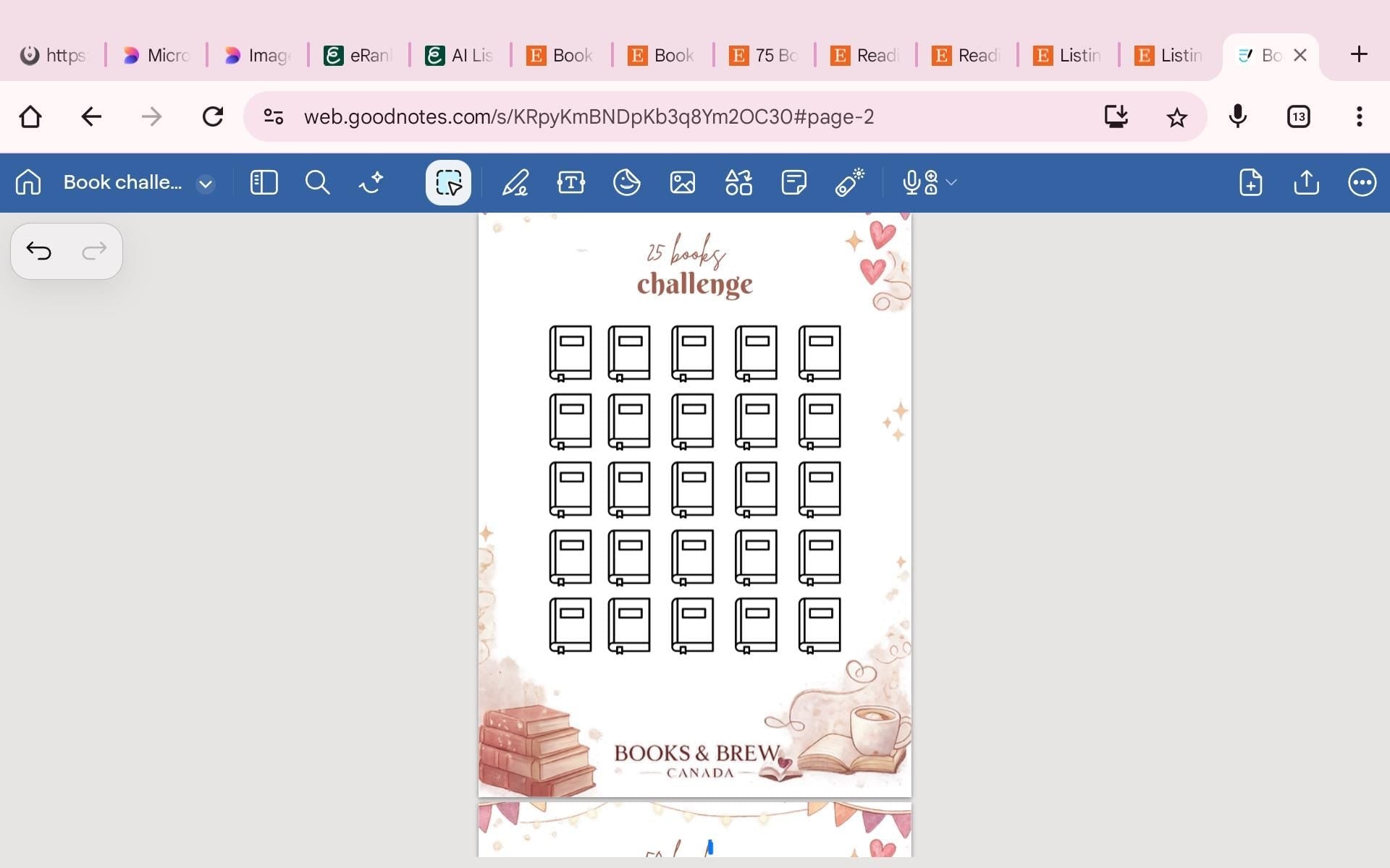 Gentle Reading Challenge – Cozy Book Tracker (A5/Half Letter PDF) - 25 to 200 Books - Books and Brew Canada