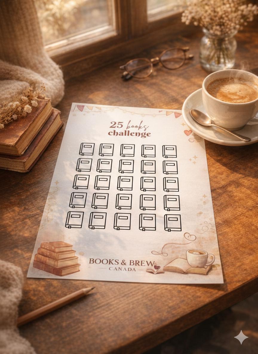 Gentle Reading Challenge – Cozy Book Tracker (A5/Half Letter PDF) - 25 to 200 Books - Books and Brew Canada