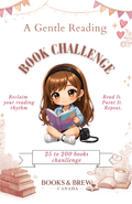 Gentle Reading Challenge – Cozy Book Tracker (A5/Half Letter PDF) - 25 to 200 Books - Books and Brew Canada