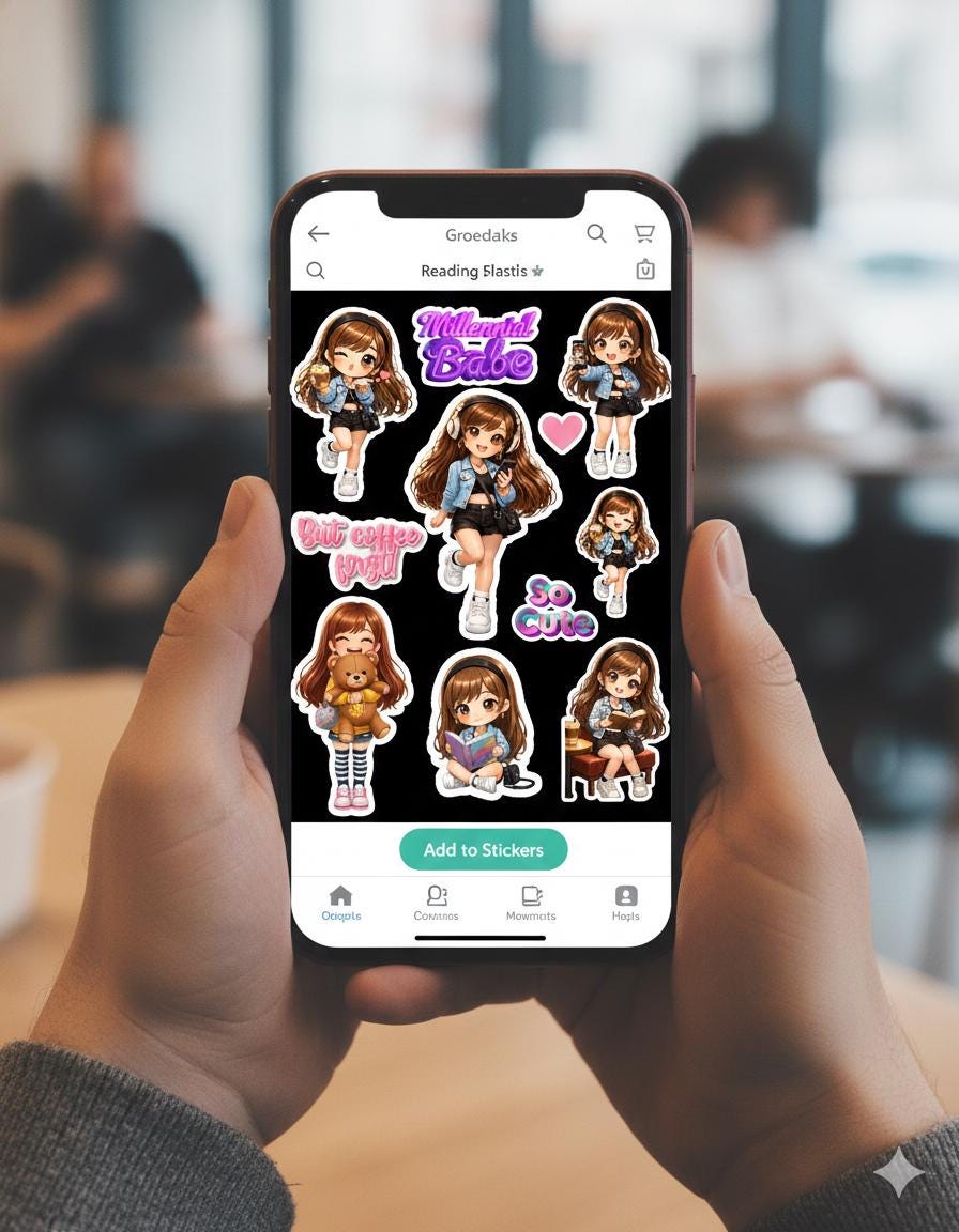 High Resolution Millennial Chibi Girl Stickers, Planner GoodNotes Decals (PNG, PDF Printable Sheet) - Books and Brew Canada
