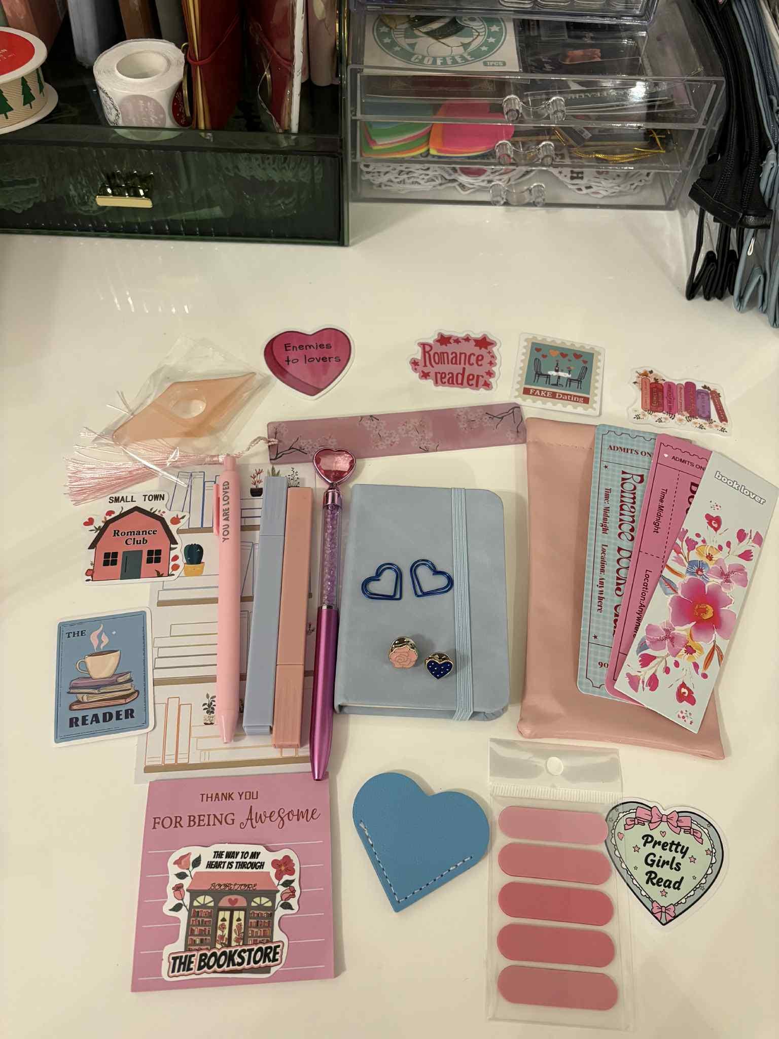 Pink Stationery Set | Pink Bookish bundle - Stickers, Bookmarks, Pens, and More! - Books and Brew Canada