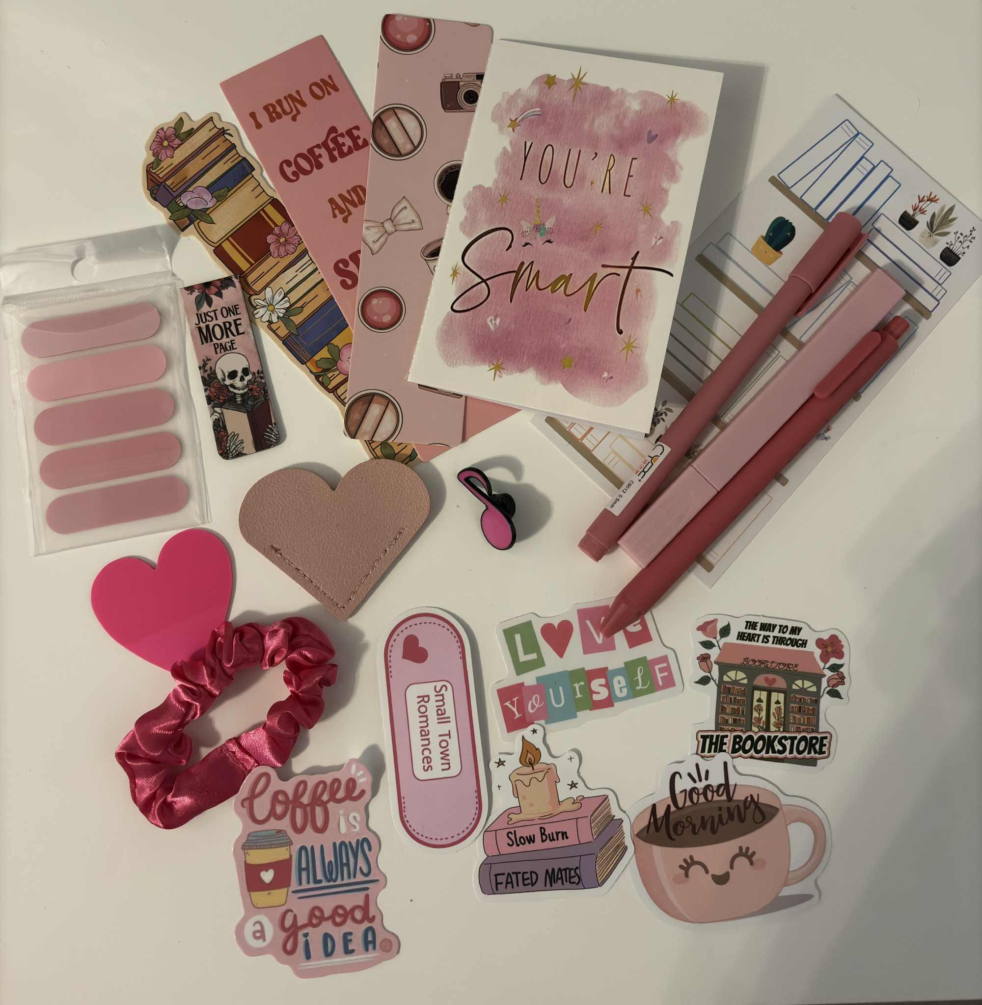 Pink Stationery Set | Pink Bookish bundle - Stickers, Bookmarks, Pens, and More! - Books and Brew Canada