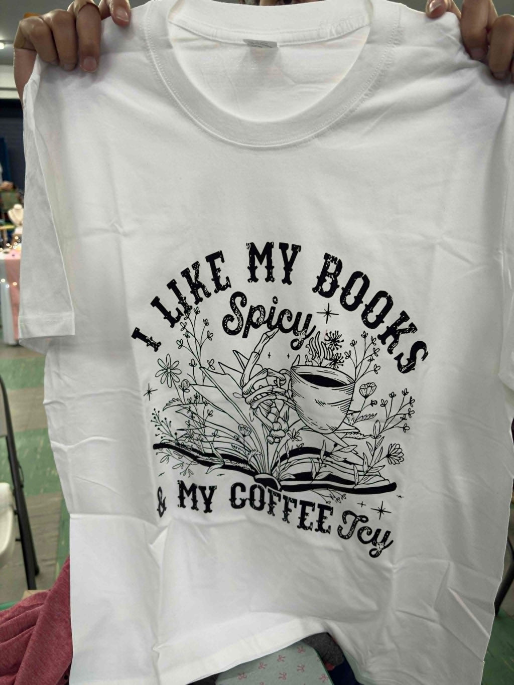 I Like my Books Spicy & my Coffee Icy T-Shirt, Funny book quotes T-shirt