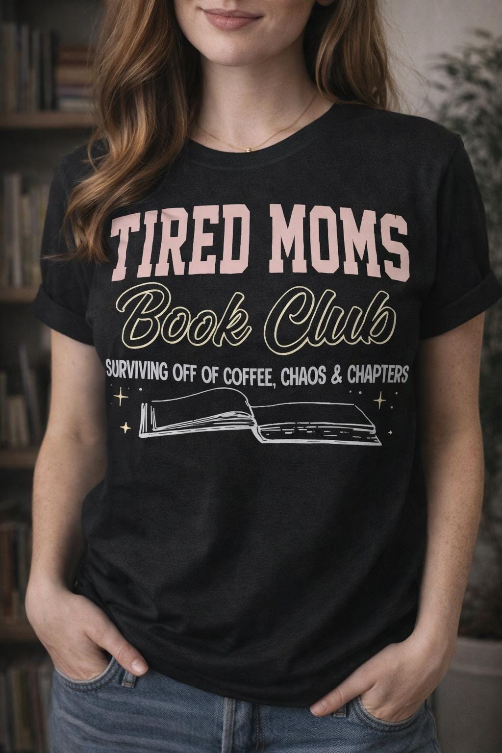 Tired Moms Book Club Shirt – Surviving on Coffee & Chapters, Bookish Mom Tee, Coffee Chaos Reader Shirt, Funny Mom Life Gift,Valentine's Day - Books and Brew Canada